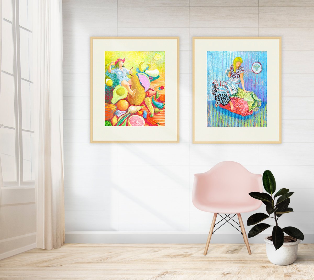 Illustrative Portrait Acrylic Painting By Margot Raven, 31 X 20", I Want To Be In Shape, Original Artwork