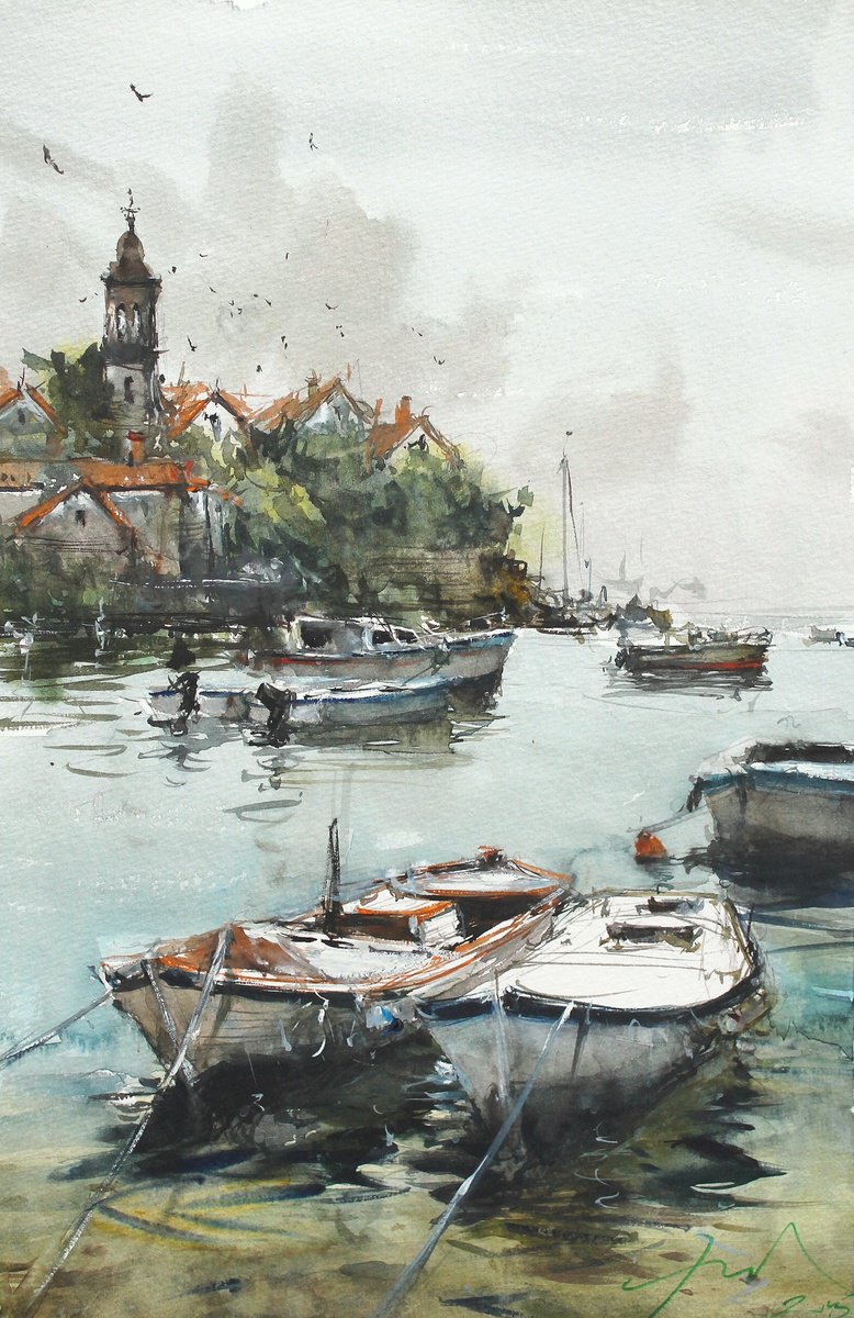 Impressionistic Watercolour , Craotian Seascape By Maximo Damico, 9 X 15, Artwork For Sale On Artfinder