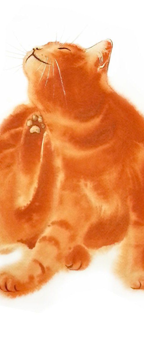 Ginger Cat by Olga Beliaeva Watercolour
