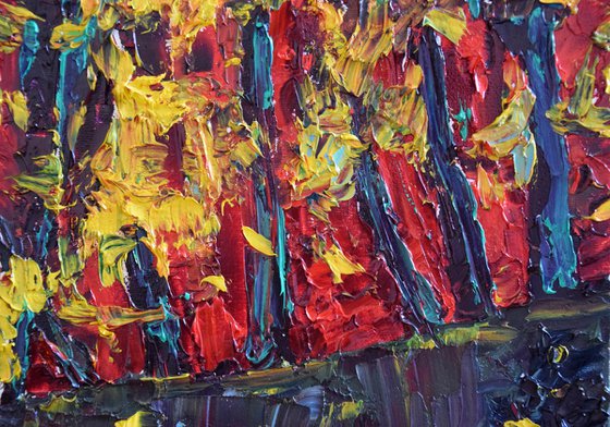 Fall landscape oil painting, abstract forest wall art, rustic home decor