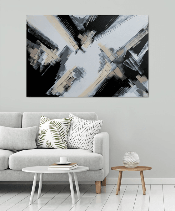 Trust & Believe - XL Large abstract art – Black & White Art - Expressions of energy and light. READY TO HANG!