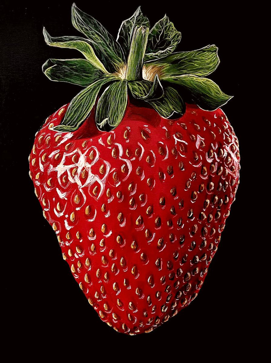 Photorealistic Still Life Oil Painting By Elena Adele Dmitrenko, 18 X 24, Strawberry, Original Artwork