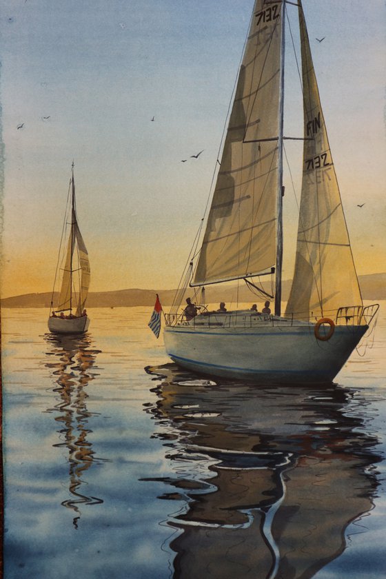 "Yachts" 2022 Watercolor on paper 90X30