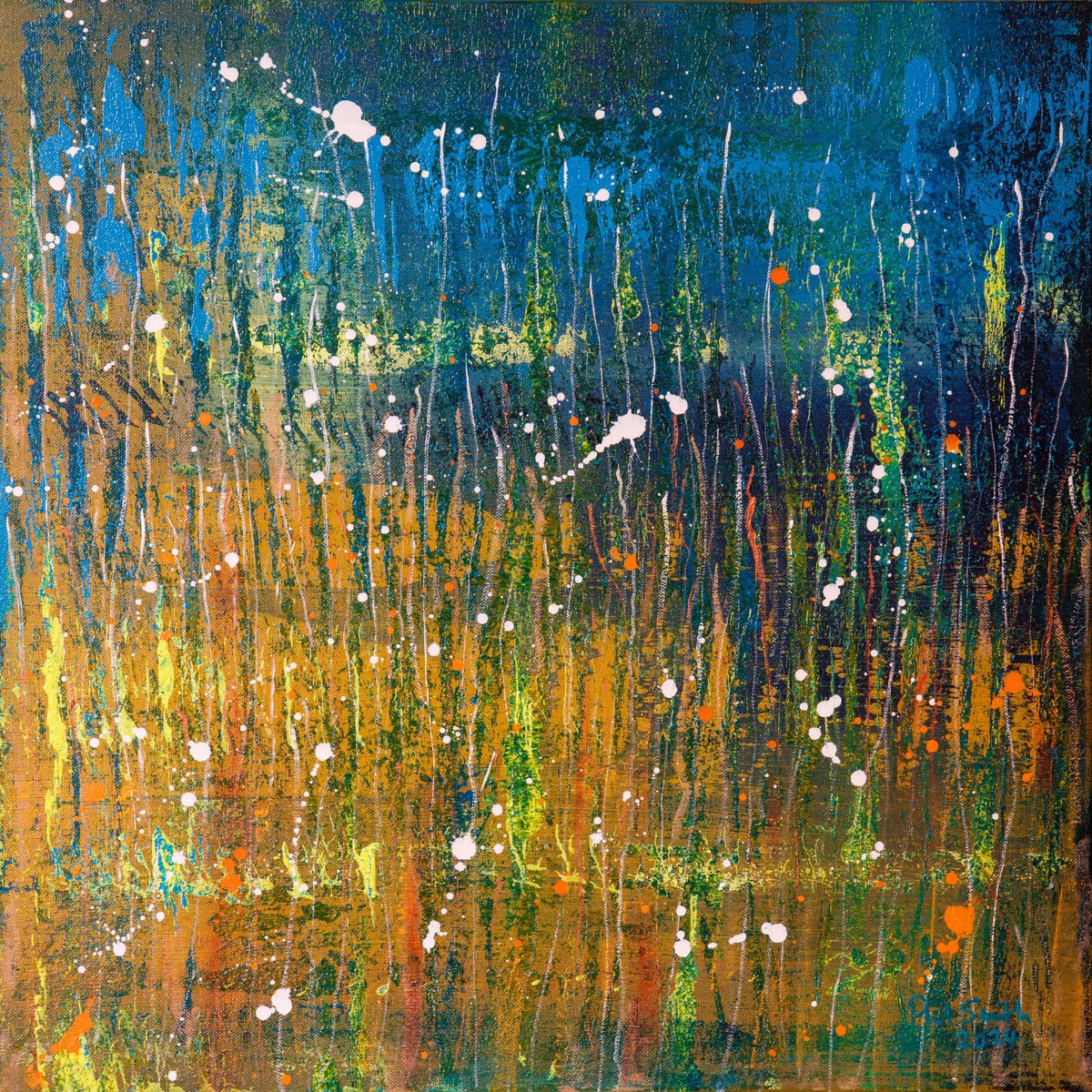 Organic Abstract Acrylic Painting By Phil Smith, 24 X 24", Festival 7, Original Artwork