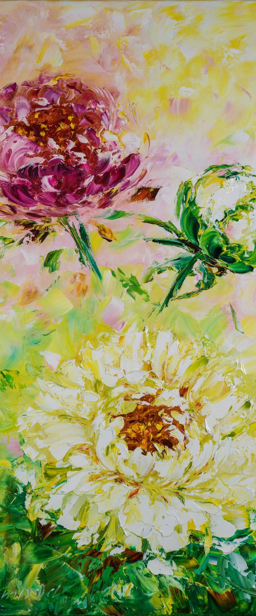 MOMENTS OF SUMMER - Beautiful abstraction. Pink peonies. Summer picture. Large flowers. Strokes. Style. Romance. by Marina Skromova