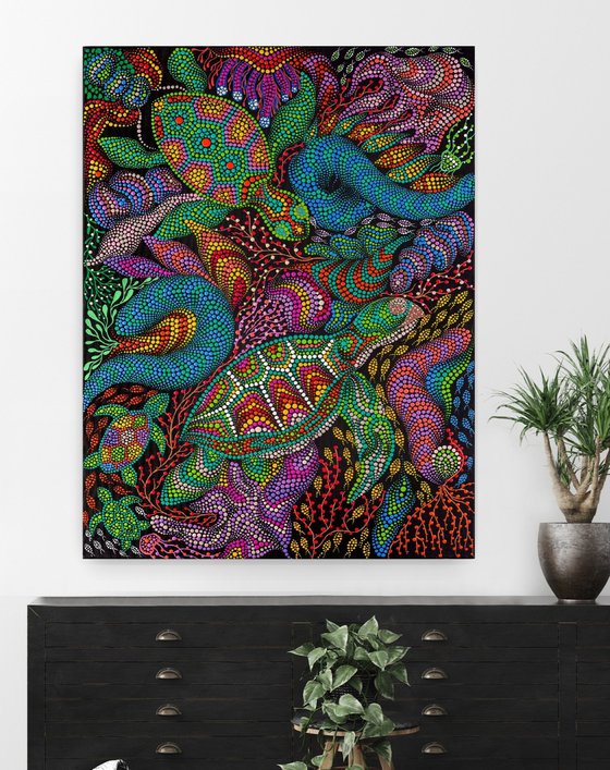 Colorful Sea Turtle and Marine Life