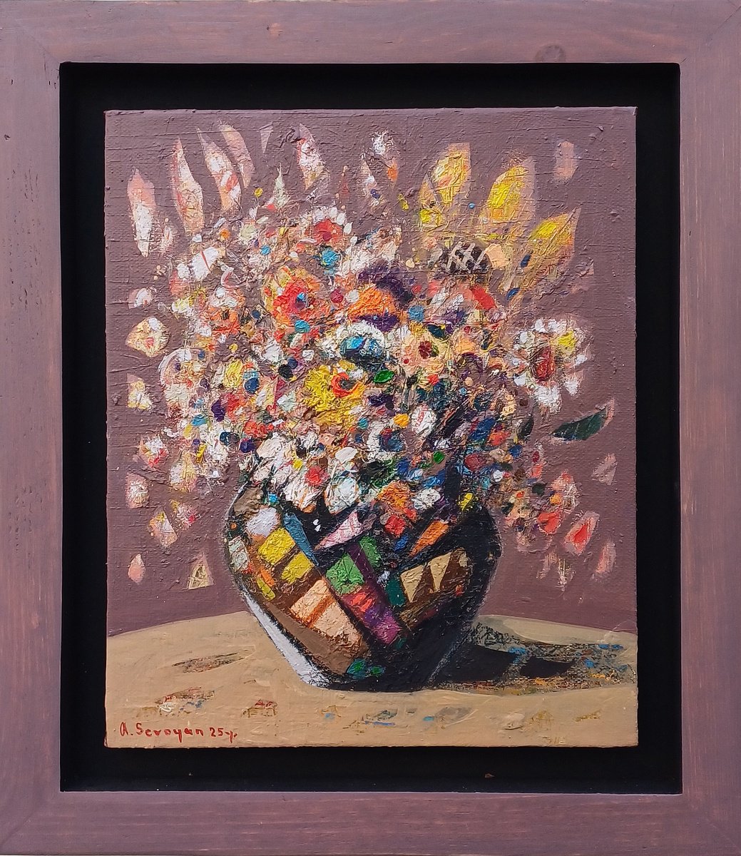 Abstract Botanical Oil Painting By Aram Sevoyan, 12 X 14, Festival Of Petals, Original Artwork
