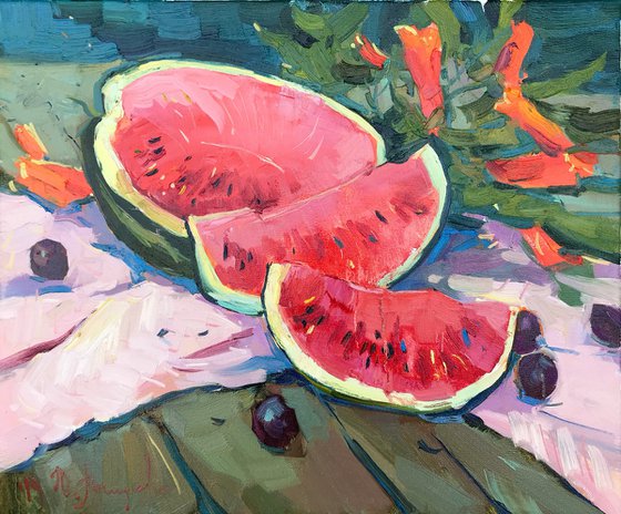 Watermelon and plums