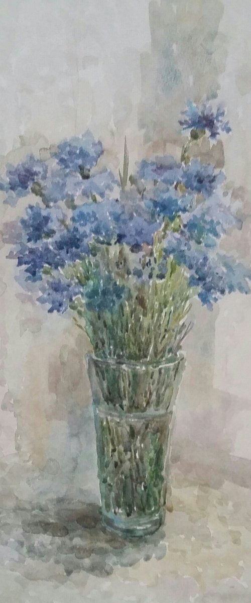 Cornflowers. Original watercolour painting. by Elena Klyan
