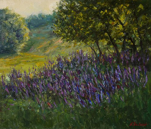 The Sunny Summer Evening. Sage Blossoms - summer painting by Nikolay Dmitriev