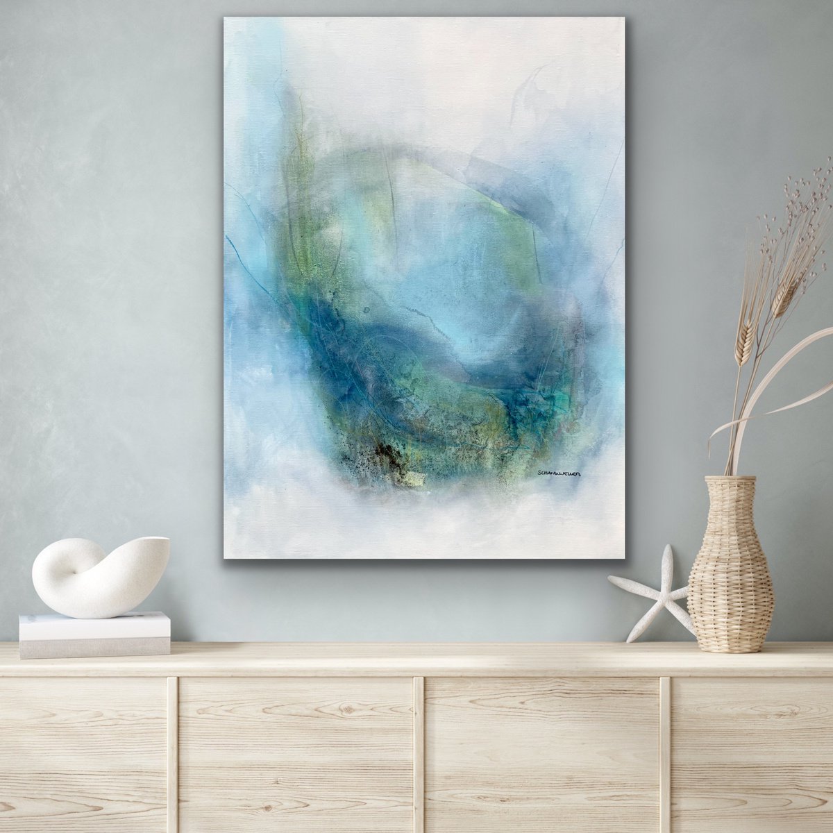 Abstract Acrylic Painting By Kirsten Schankweiler, 24 X 31", The Sound Of The Sea #1, Original Artwork