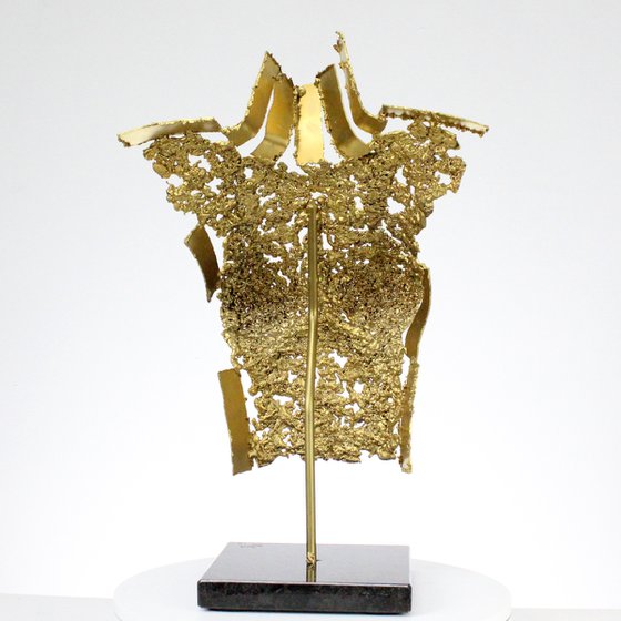 Belisama Jocaste - Sculpture bust woman lace bronze and gold leaves