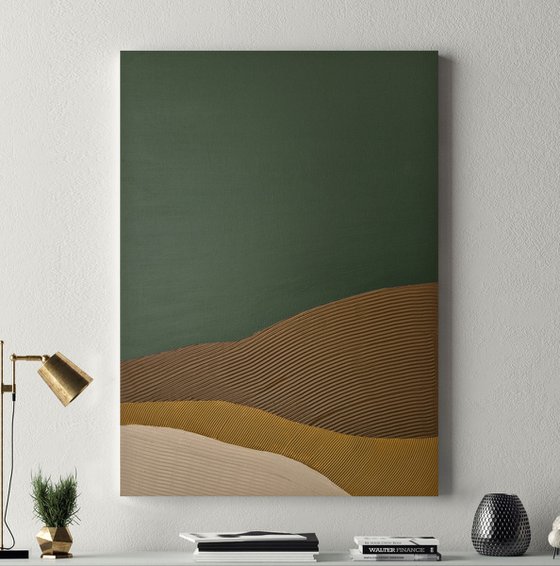 "Green Hills" Abstract green brown textured