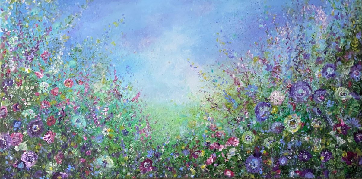 Expressive Landscape Acrylic Painting By Jan Rogers, 39 X 20, Blissful Evening, Original Artwork