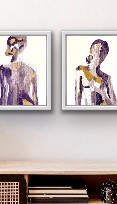 Immutable Essence - Composition 2 paintings - Purple - Framed - Ready to hang by Daniela Pasqualini