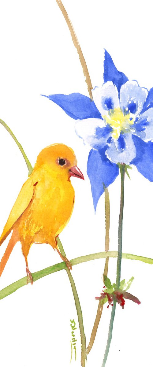 small canary and big blue flower by Suren Nersisyan