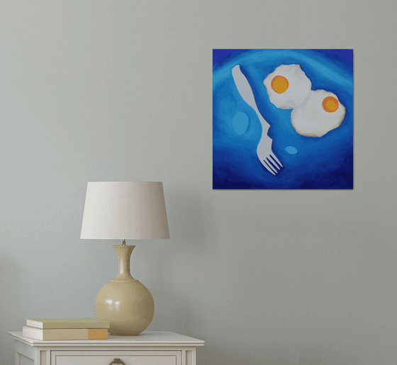 Still life with baked eggs