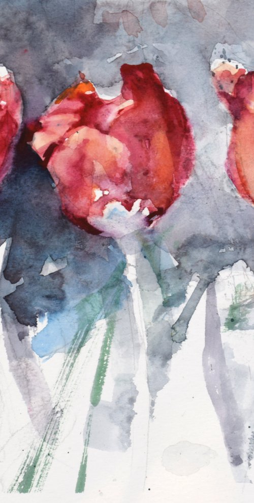 Three  tulips.. by Goran Žigolić Watercolors