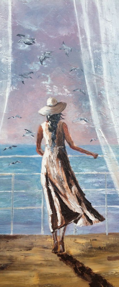 Women at the terrace by the sea by Inna Montano