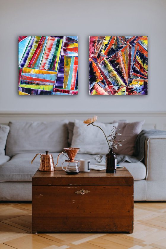 "Thick As Thieves" - FREE USA SHIPPING - Original Large PMS Abstract Diptych Oil Paintings On Canvas - 40" x 20"