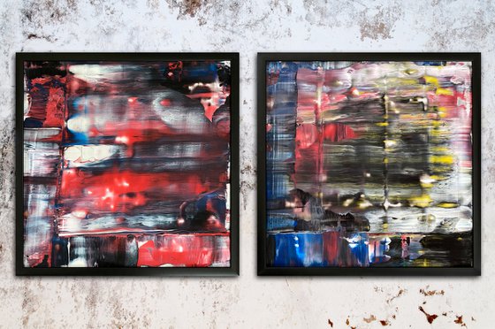 "Come Home To Me" - Original PMS Abstract Diptych Acrylic Paintings On Plexiglass, Framed - 52" x 26"