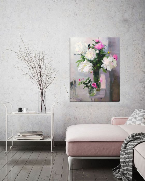 Peony Flowers Painting - When the flowers smile