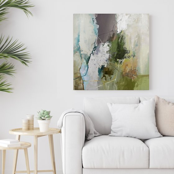 "Olive Hill" Sage green gray abstract art