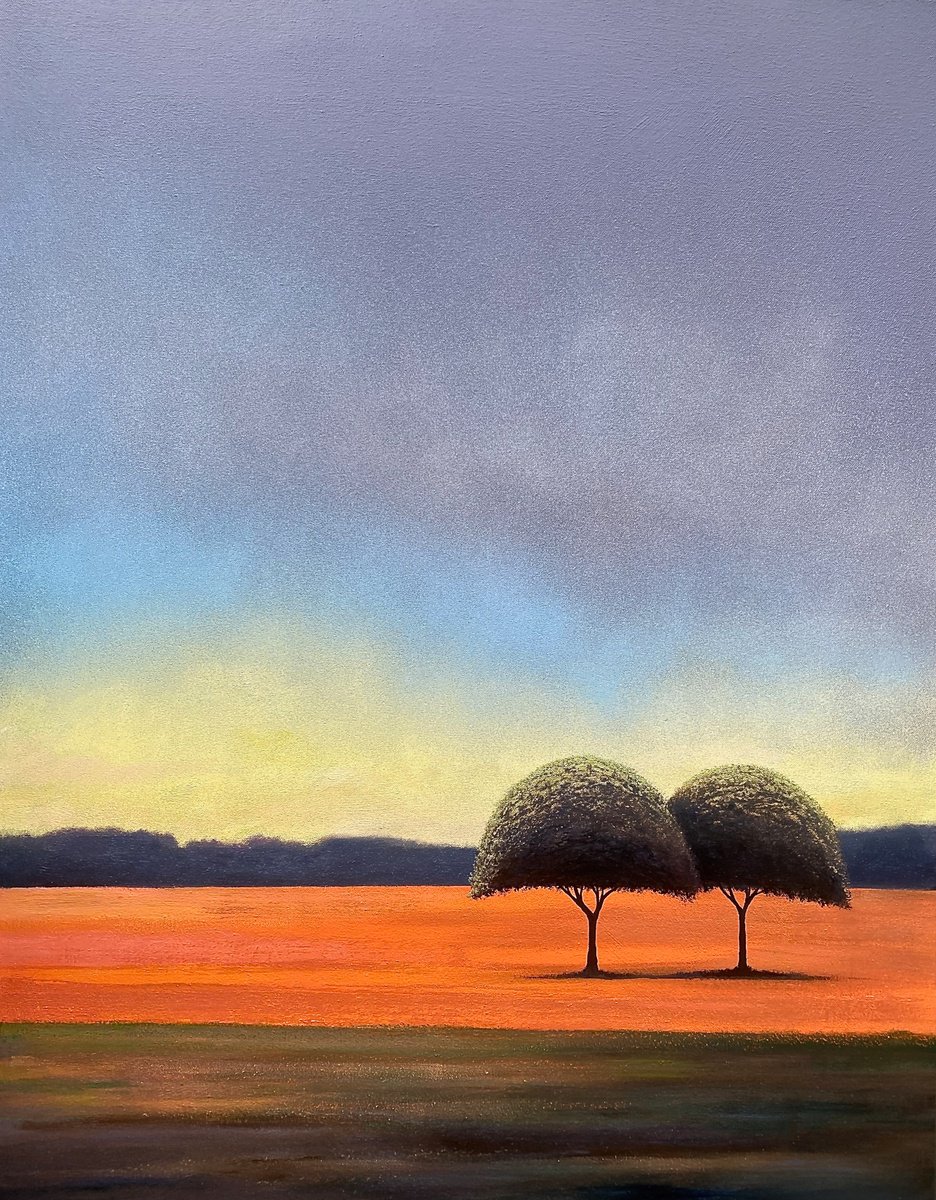 ’2 Trees Solaris Afternoon’ Large Surrealistic Landscape Painting by Simon Jones