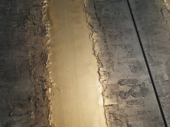 gold stripe & steel long painting A719 50x200x2 cm decor Vertical original abstract art Large paintings stretched canvas acrylic art industrial metallic textured wall art