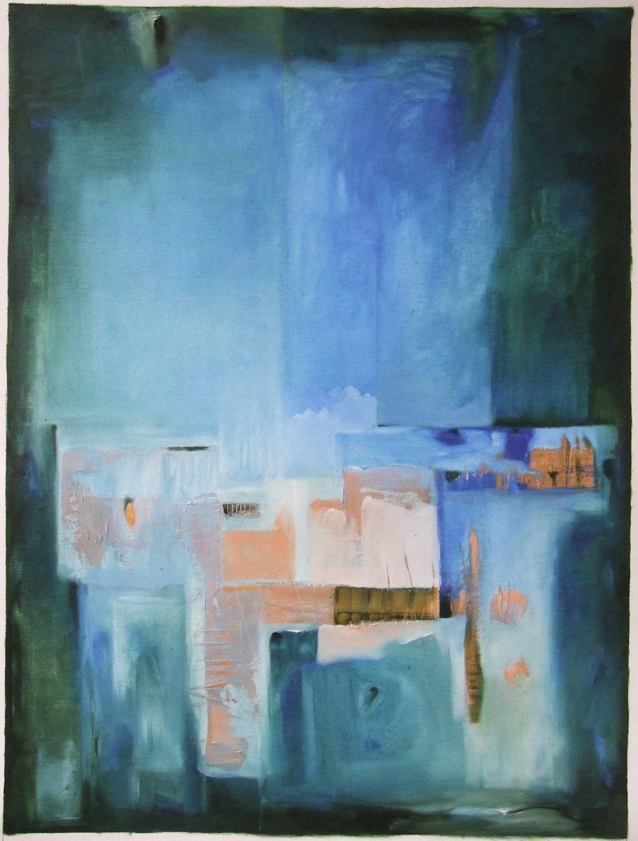 Abstract Oil Painting By Csaba Csendes, 24 X 31, Blue Memory, Original Artwork