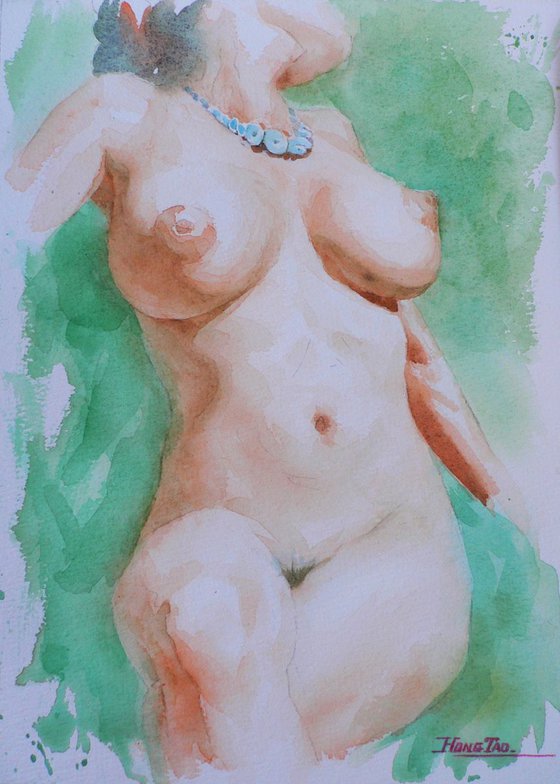 watercolor naked girl  on paper  #16-12-7
