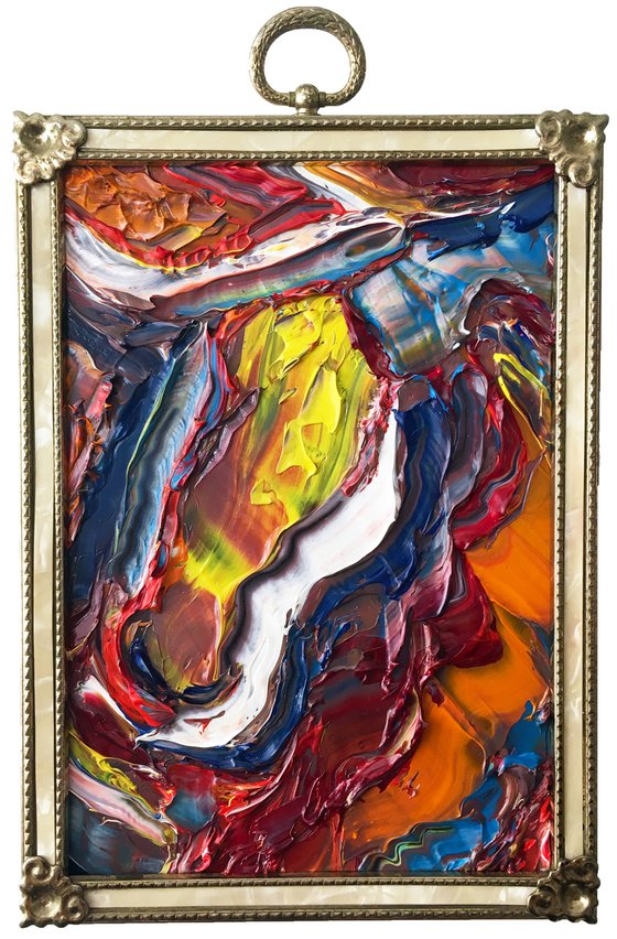 "River Of Life" - Original PMS Micro Painting, Framed - 5" x 8"