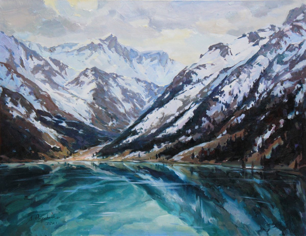 Impressionistic Landscape Oil Painting By Alisa Onipchenko-Cherniakovska, 51 X 39, In Silence Of Mountains, Original Artwork