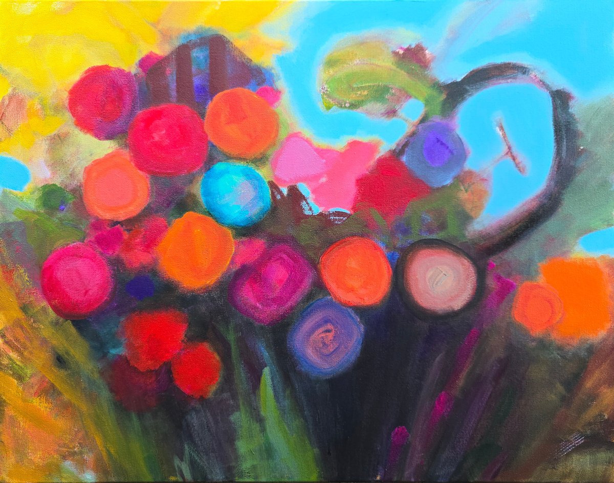 Organic Botanical Acrylic Painting By Faith Patterson, 28 X 22, Bloom, Original Artwork