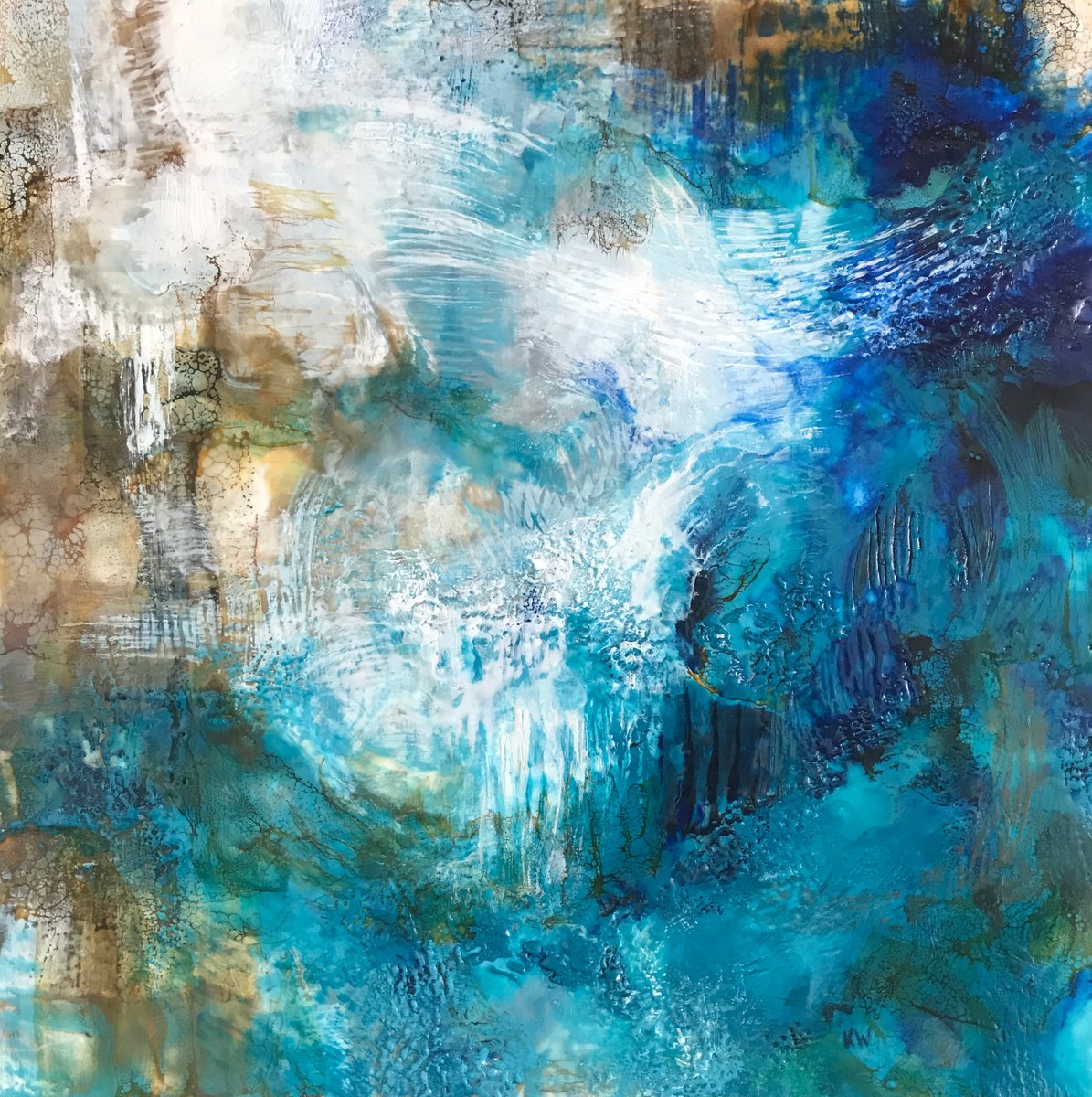 Organic Abstract Painting By Katja Wittmer, 21 X 21", Tidal Ii, Original Artwork