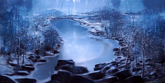 "BLUE WINTER". LARGE PAINTING 120x60