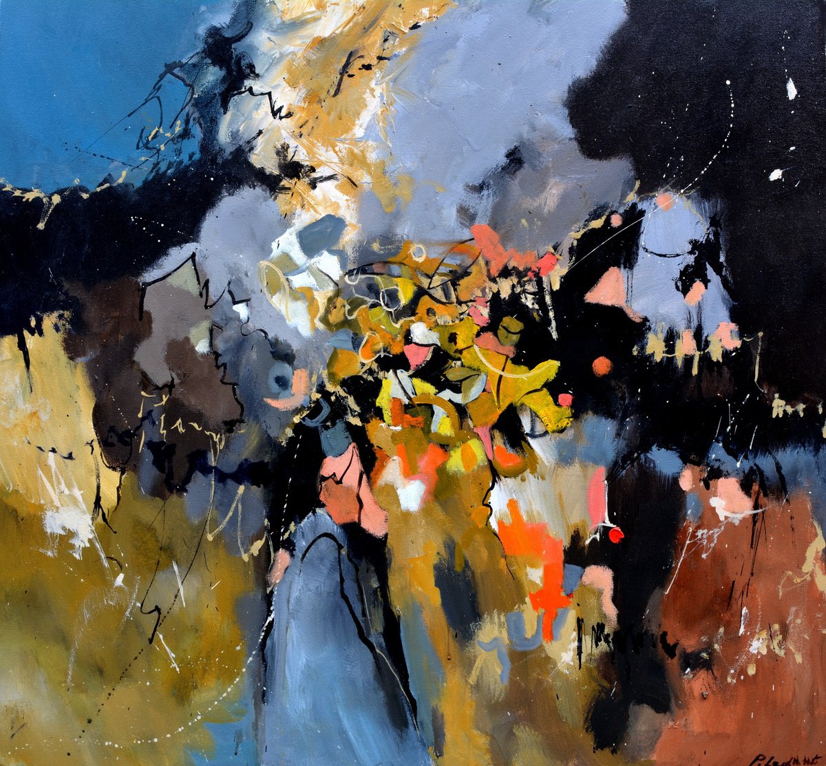 Abstract Oil Painting By Pol Henry Ledent, 31 X 31", A Brandnew World, Original Artwork