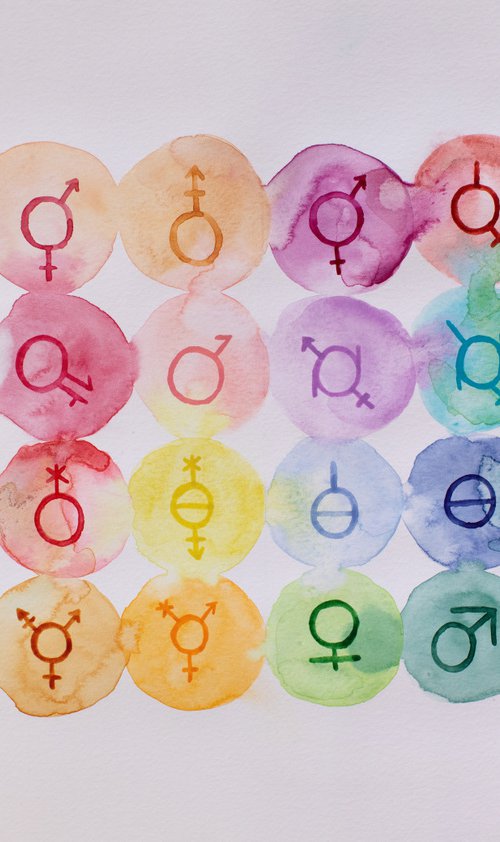 Watercolor collection of signs of different modern genders by Liliya Rodnikova