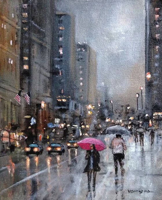 New York city streets in rain