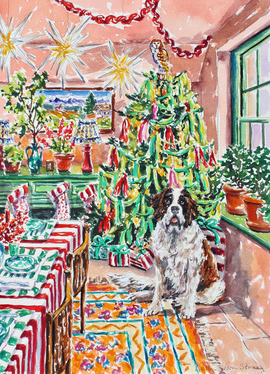 Impressionistic Animal Watercolour By Kristen Olson Stone, 10 X 14", A Glowing Christmas, Original Artwork