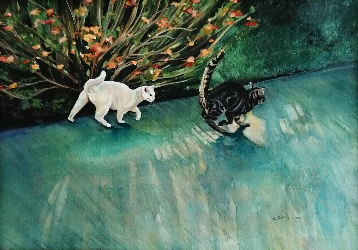 Impressionistic Animal Watercolour By Karen Wilcox, 11 X 8", The Chase, Original Artwork