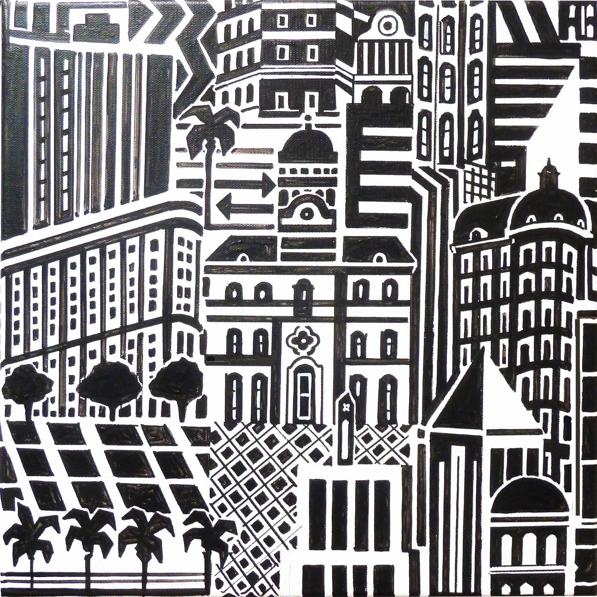 Graphic Acrylic Painting , Buenos-Aires_Bw_01C By Andre Baldet, 16 X 16, Artwork For Sale On Artfinder