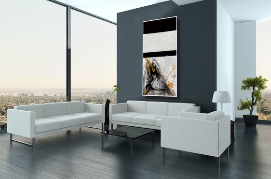 Dance Into Love - XL LARGE;  BLACK, WHITE & GOLD ABSTRACT ART;  RESIN CONTEMPORARY MODERN PAINTING. READY TO HANG!