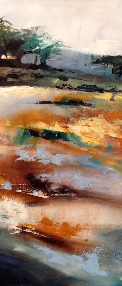 Landscape in autumn- original oil painting on wood- 35 x 35 cm ( 14' x 14') by Carlo Toma