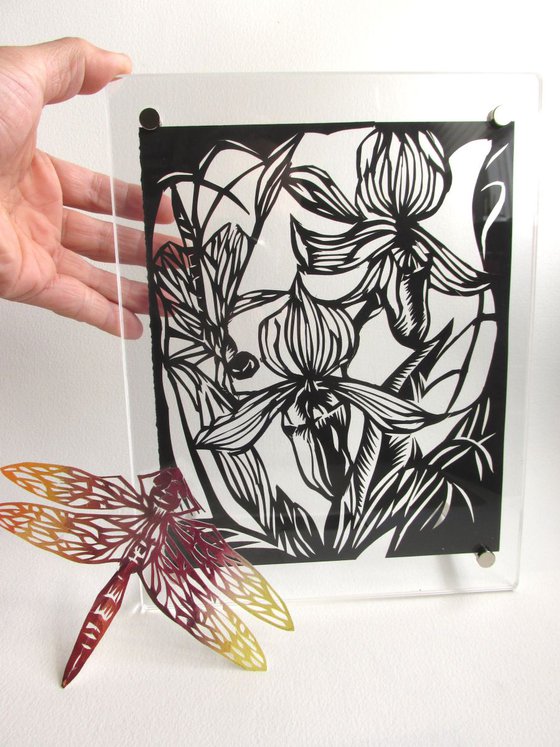 Lady with dragonfly paper cut