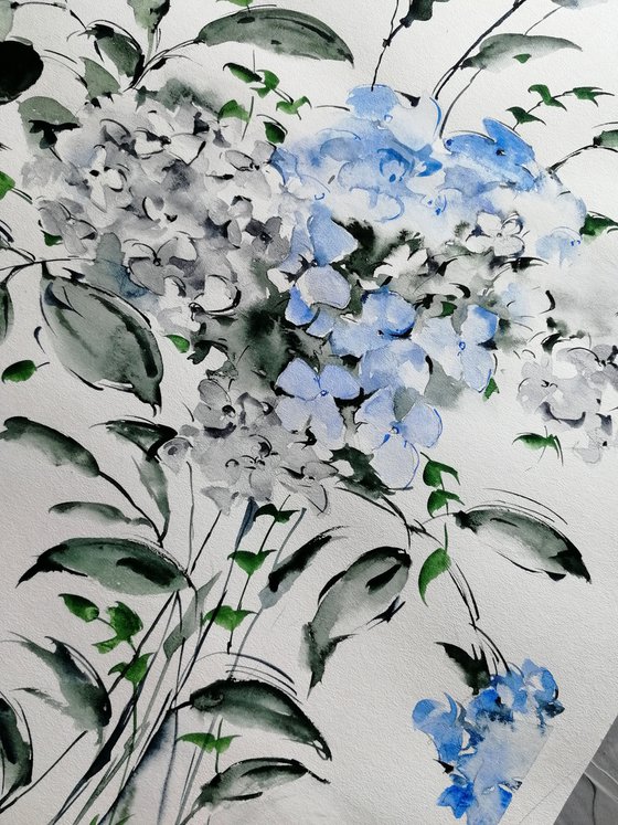 Hydrangea flowers painting