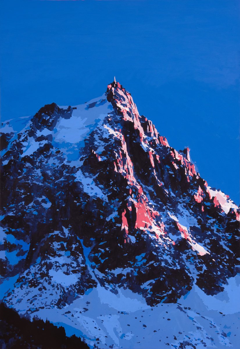 Photorealistic Landscape Acrylic Painting By Marco Barberio, 28 X 39", Chamonix-Mont-Blanc, Original Artwork
