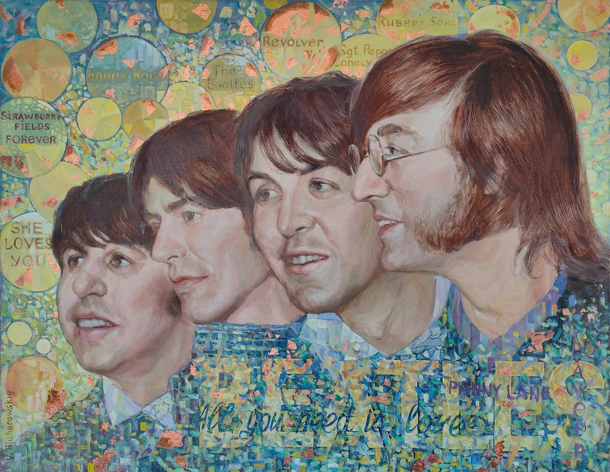 Impressionistic Portrait Oil Painting By Viktor Mishurovskiy, 39 X 31", The Beatles, Original Artwork
