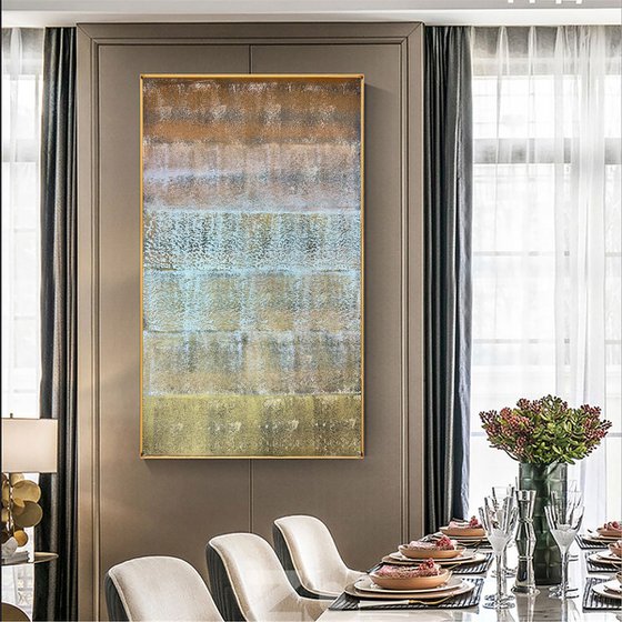 150x80cm Large Gold Silver Copper Abstract. Precious luxury.