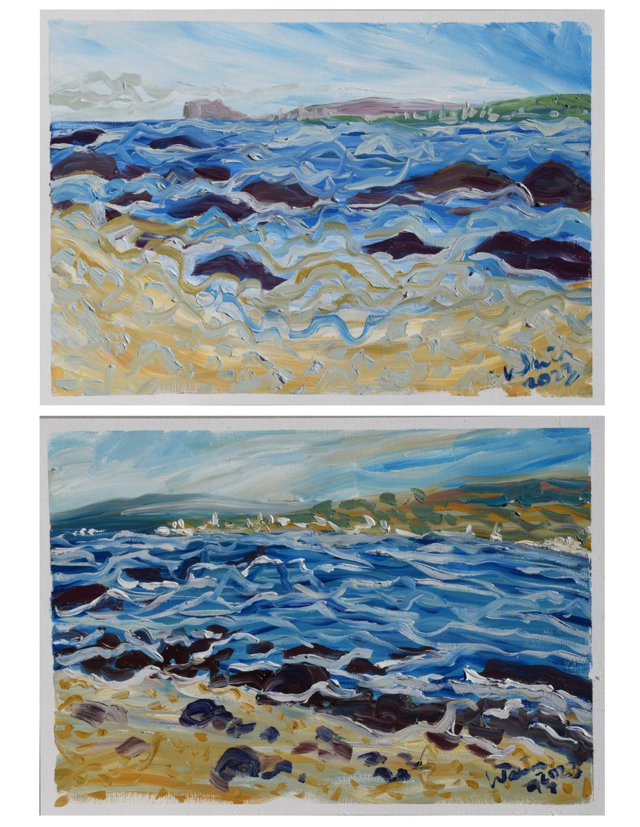 Secluded beach - Set of 2 paintings - Playa de Cala Sardina, Manilva by Kirsty Wain